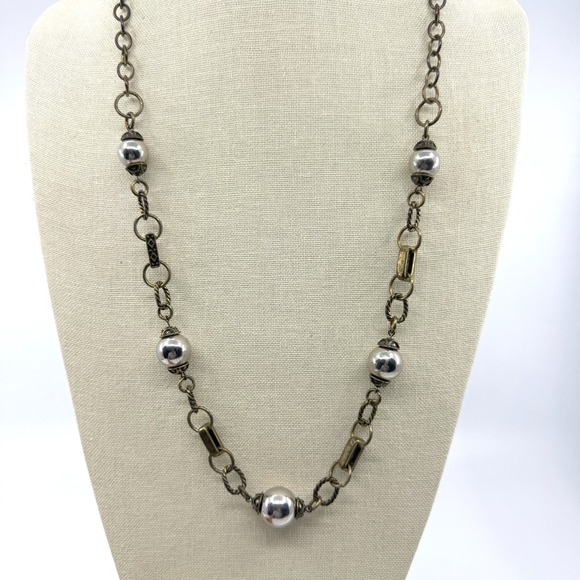 Jewelry - Boho Statement Mixed Metal Bead Link Necklace Gold & Silver Tone Accent Long